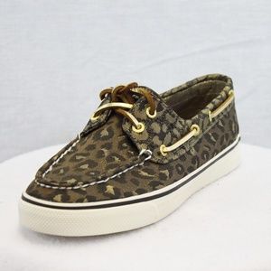 Sperry Top Sider gold leopard boat shoes 7.5 NWOB